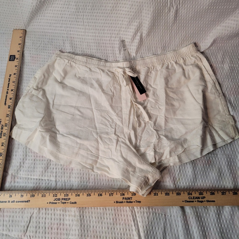 Victorias Secret White Linen Blend Pajama Shorts Elastic Waist Drawstring Large